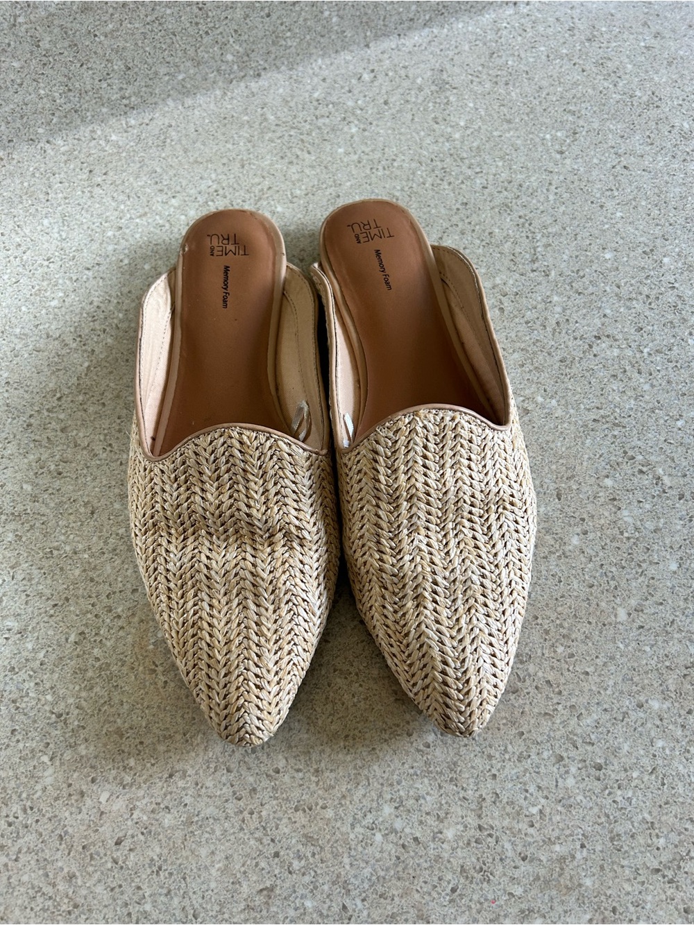 Time and Tru Natural Woven Pointed-Toe Mules